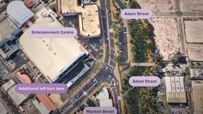 An extra turning lane will be added from Manton St into Adam St to provide additional capacity for city-bound traffic. Picture: Supplied