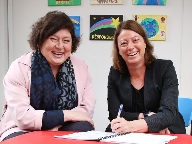 Lesley Podesta (right), CEO of Alannah and Madeline Foundation said kids needed to be told about cyber safety before they reacher school. Picture: David Caird