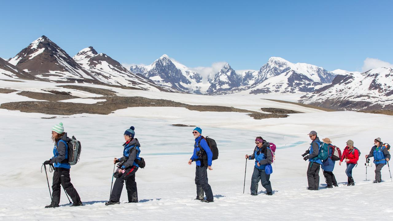 The expedition treks across South Georgia. Picture: Michael Baynes/Aurora Expeditions