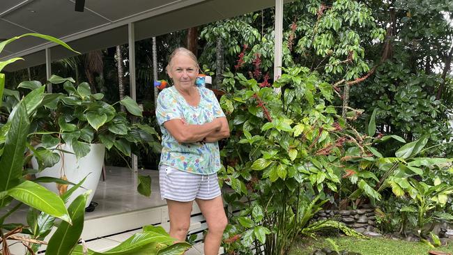 Julie Dunn's yard was Clifton Road backyard flooding, with the water reaching the stairs of her decking before receding. Picture Marcus Wilson.