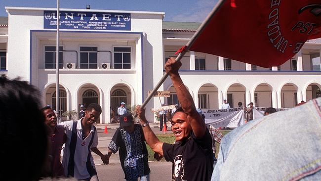 A protest against the UN's administration of East Timor in Dili in June 2000. Picture: Chris Crerar