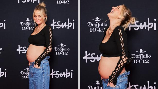 Sydney socialite Nadia Fairfax-Wayne has shown off her baby bump at a birthday celebration for Australian basketball team captain and NBA star Patty Mills. Picture: Chloe Paul Photos