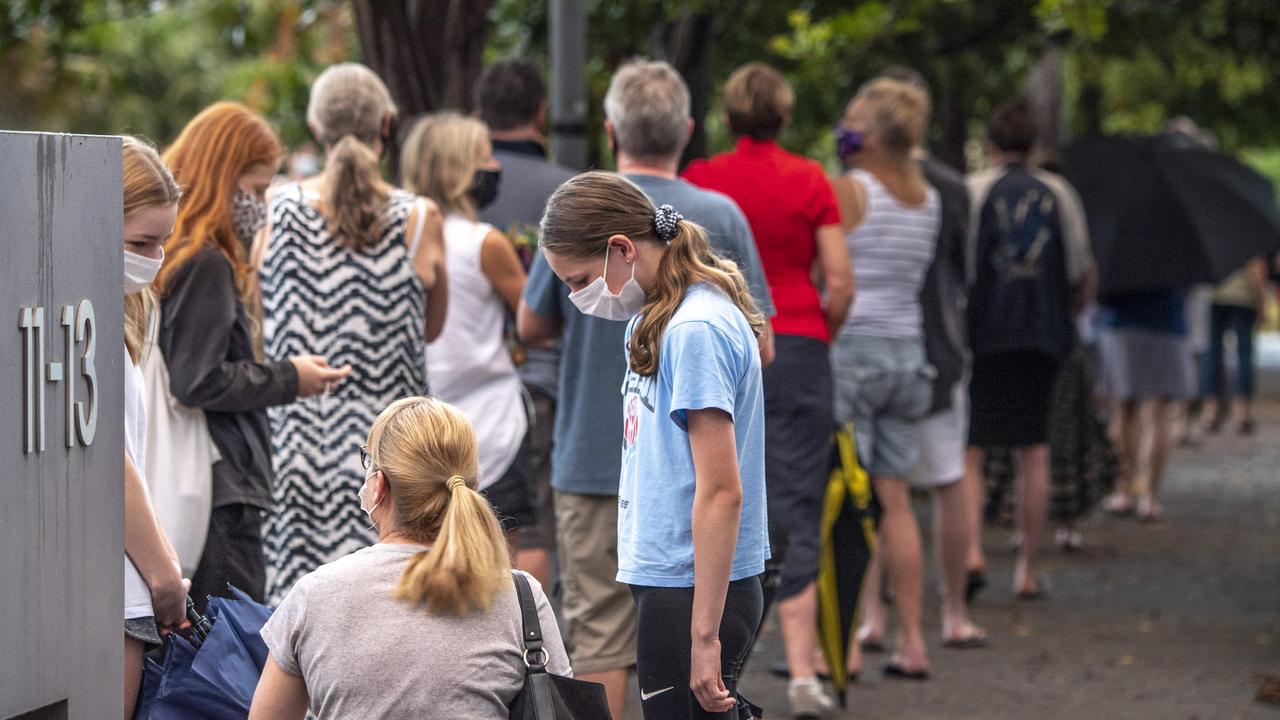 Northern beaches residents flock to testing centres. Picture: Monique Harmer