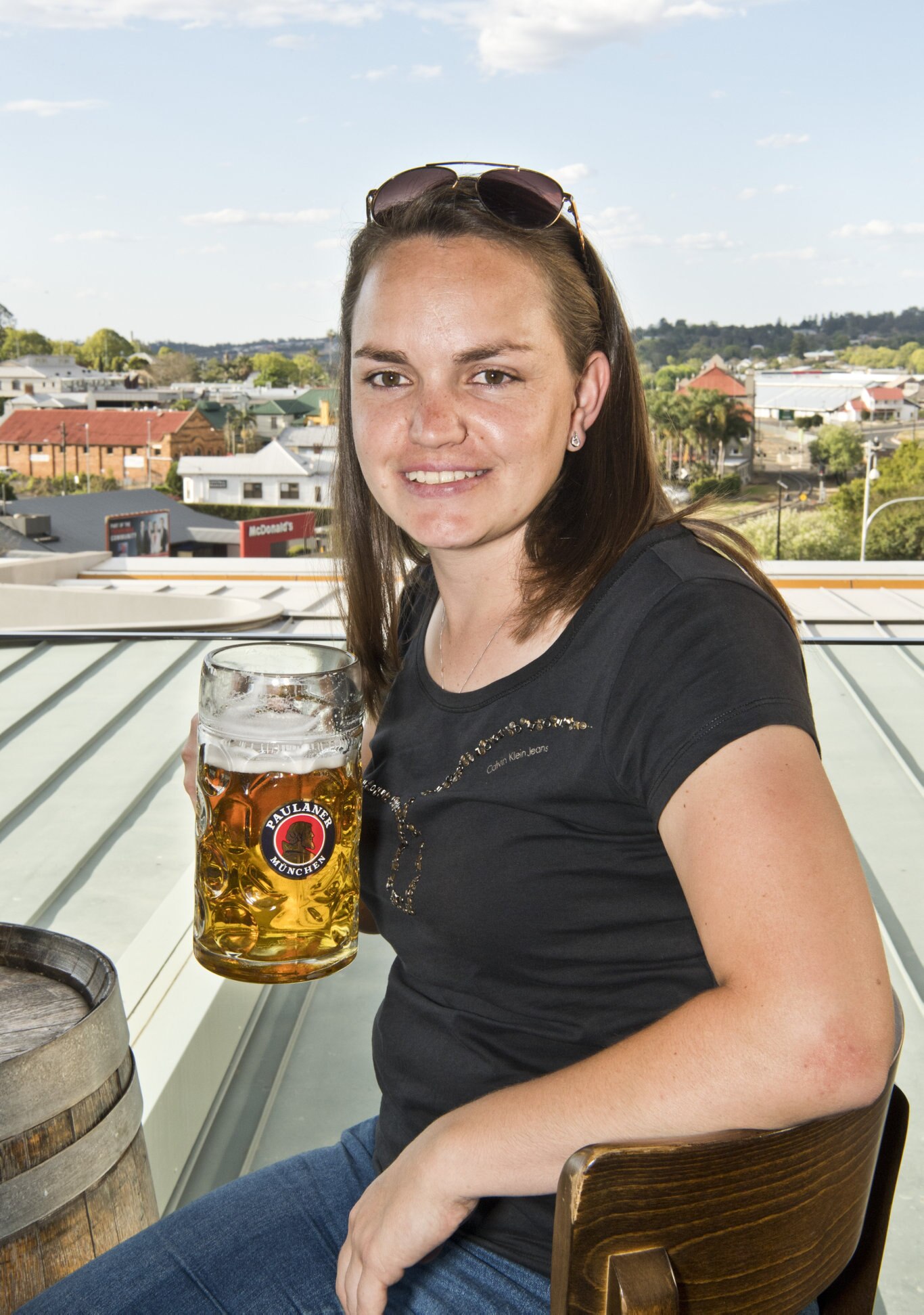 Relaxing in the beer garden with a view at The Bavarian is South African visitor Michelle Fernandes. Saturday, 5th Oct, 2019. Picture: Nev Madsen