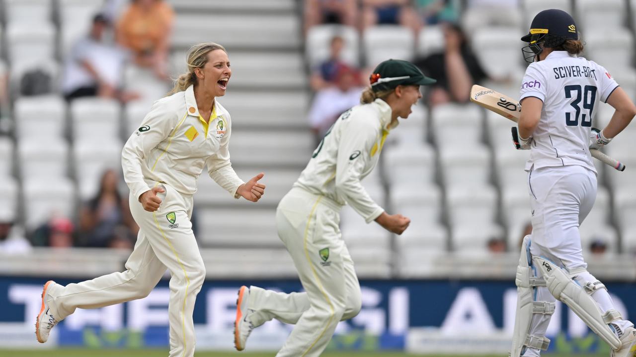 Gardner celebrates dismissing Nat Sciver-Brunt. Picture: Gareth Copley/Getty Images