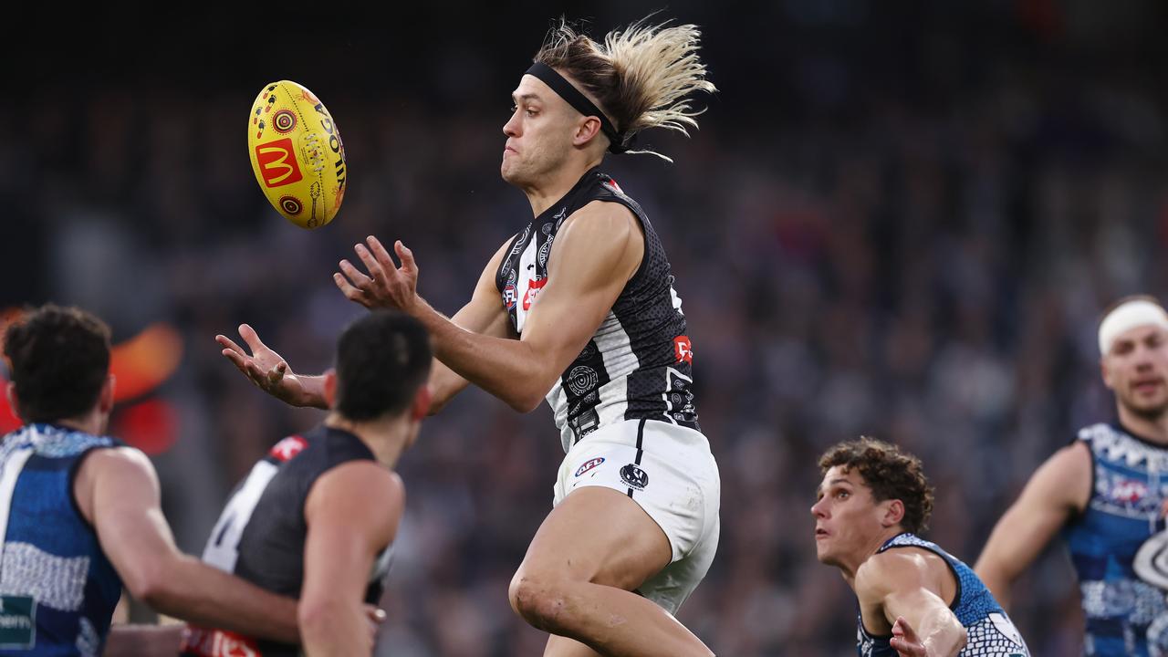 Darcy Moore took a record equalling amount of defensive marks against Carlton. Pic: Michael Klein