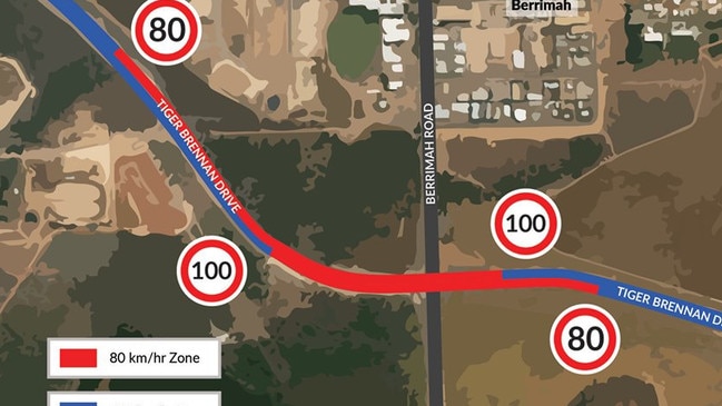 The NT Government has shortened the 80km/h speed limit on Tiger Brennan Dr. Picture: NT Road Report