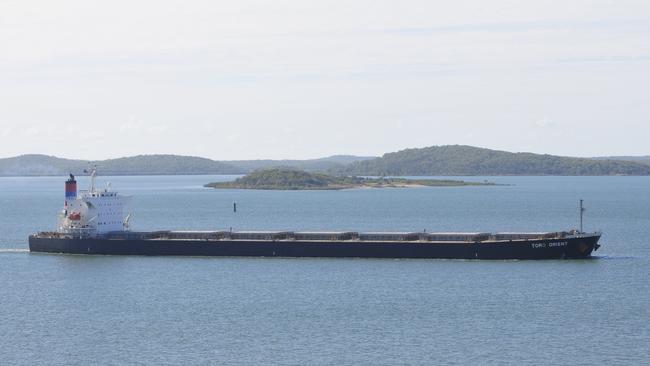 A coal ship leaves Gladstone harbour in Queensland.