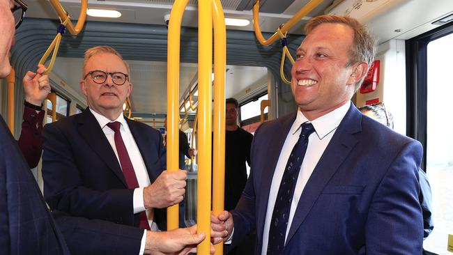 Anthony Albanese will hope the defeat of Stephen Miles (right) will satisfy Queensland voters disaffected by Labor. Picture: Adam Head