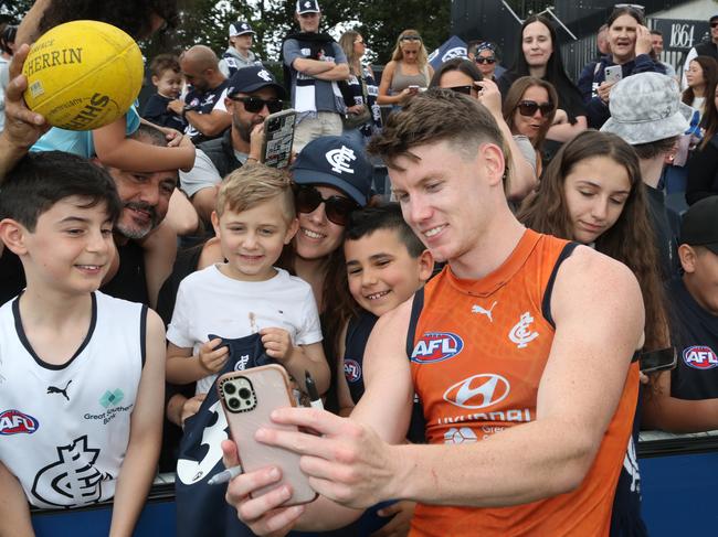 Sam Walsh with fans at Carlton training. Picture: David Crosling