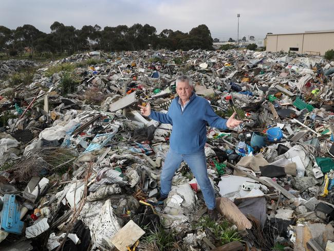 Bill Patten, who owns a block of land used as a rubbish dump, says the property’s waste includes asbestos. Picture: Alex Coppel