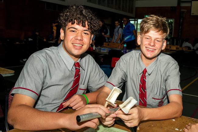 Jeremiah Goodchild and Aidan Wright from Whitsunday Anglican School at the Science and Engineering Challenge hosted by Whitsunday Anglican School Mackay. Picture:Michaela Harlow