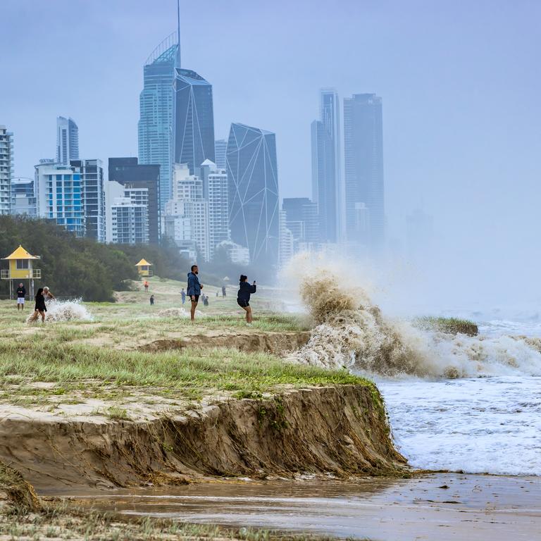 Cyclone Alfred has whipped up huge storm surges on the Gold Coast. Picture: Nigel Hallett