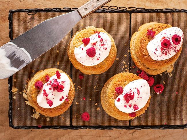 Vegan raspberry creme cakes.