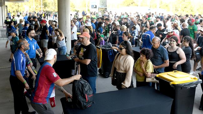 Bags are checked at AAMI Park. Picture: Getty Images