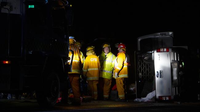 Major Crash Investigators, CFS and Police attend the scene of a head on Motor vehicle accident on Victor Harbour road south of the Goolwa Road turn off. Picture: Emma Brasier