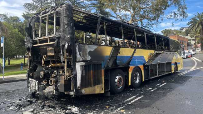 Fortunately, all passengers, including the Kiama Coaches driver, managed to escape the blaze. Picture: Fire Rescue NSW