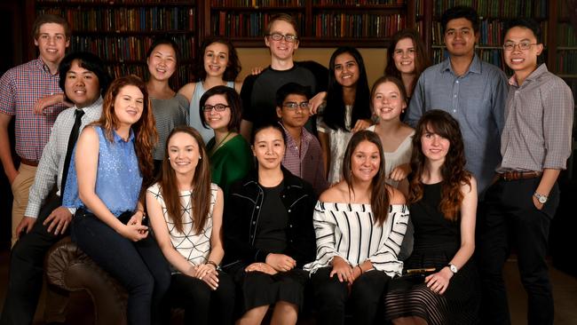 Top Year 12s (L-R) Sonny Tran, Jack Armfield, Shannon McGarry, Shanna Lee, Hannah Bransbury, Lilly Deluca, Georgina Trotta, Jiayi Litten, Abhiram Hiwase, Ryan Wood, Kritika Mishra, Kalyan Rigney, Madeline Hegarty, India Shackleford, Ashleigh Bradford, Teham Ahmad and Terence Ang. Picture: Tricia Watkinson