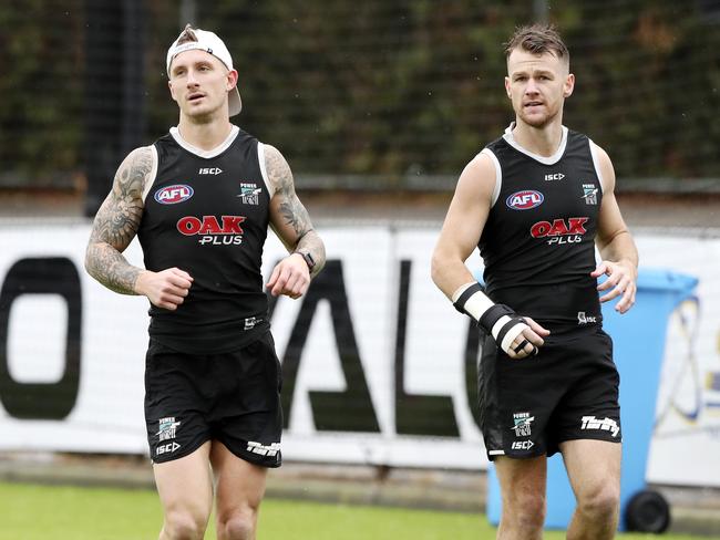 AFL - Port Adelaide training at Alberton Oval. Hamish Hartlett and Robbie Gray - both struggling with injuries. Picture SARAH REED