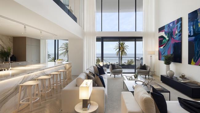 Tim two-storey, four-bedroom St Moritz unit featuring 6m high ceilings was initially retained by the couple when the building was first launched.