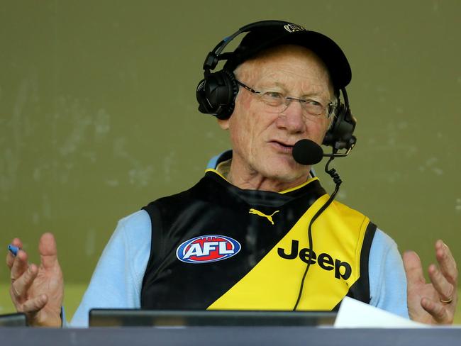 29/09/2017: Richmond great Kevin Bartlett talks on the radio at the Richmond Football Club final training ahead of the AFL Grand Final.  Picture: Stuart McEvoy for the Australian.