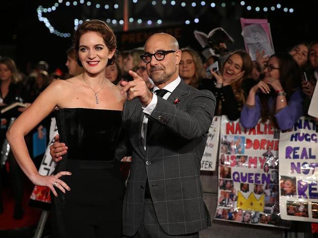 Actor Stanley Tucci and his wife Felicity Blunt attend “The Hunger Games: Mockingjay Part 2” UK Premiere at the Odeon Leicester Square on November 5, 2015 in London. Picture: AFP
