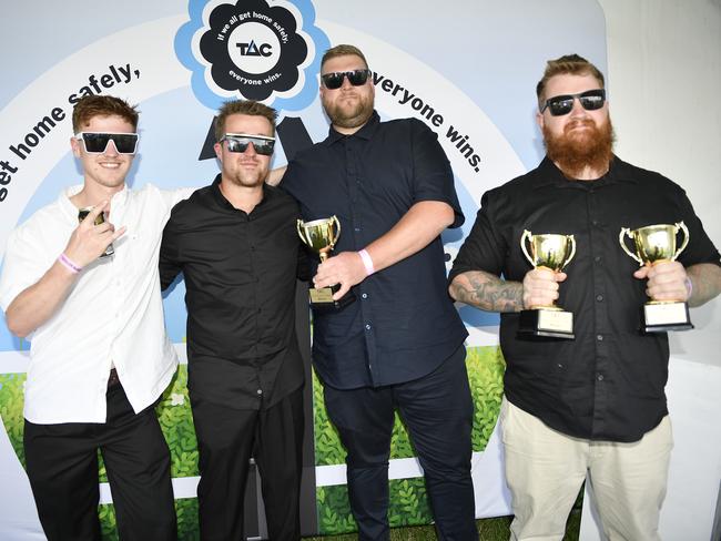 Bet365 Traralgon Cup Day, held at Traralgon Racecourse, Traralgon, Victoria, 1st December 2024: Tyler Auteri, Nick Mills, Ben Swanson and Rodney Lewis. Picture: Andrew Batsch