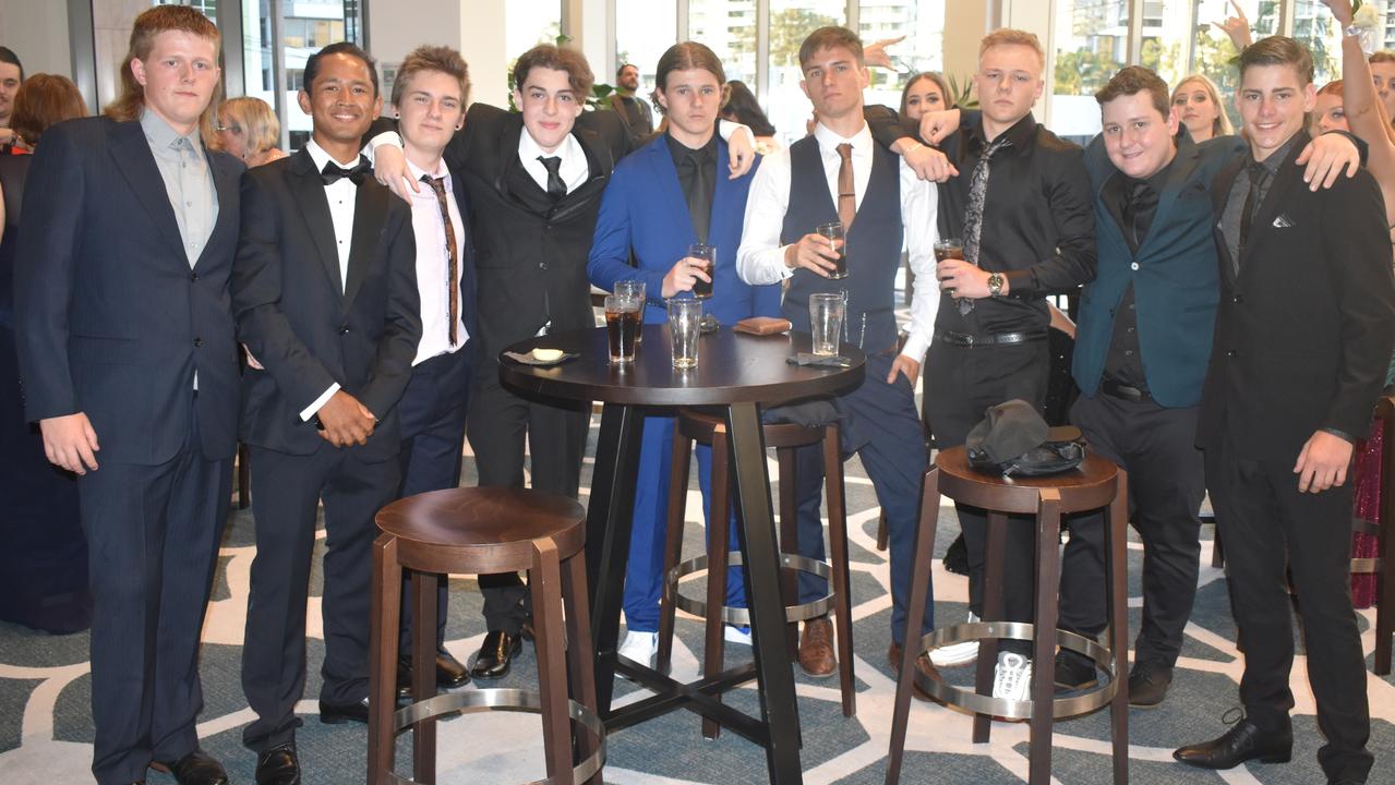 Jake McGinnes, Bora Loab, Jed Bennett, Zachary Conran, Marley Jarman, Luke Smith, Luka Smol, Jake Harmon and Isaac Douglass at the 2022 Nambour State College formal. Picture: Eddie Franklin