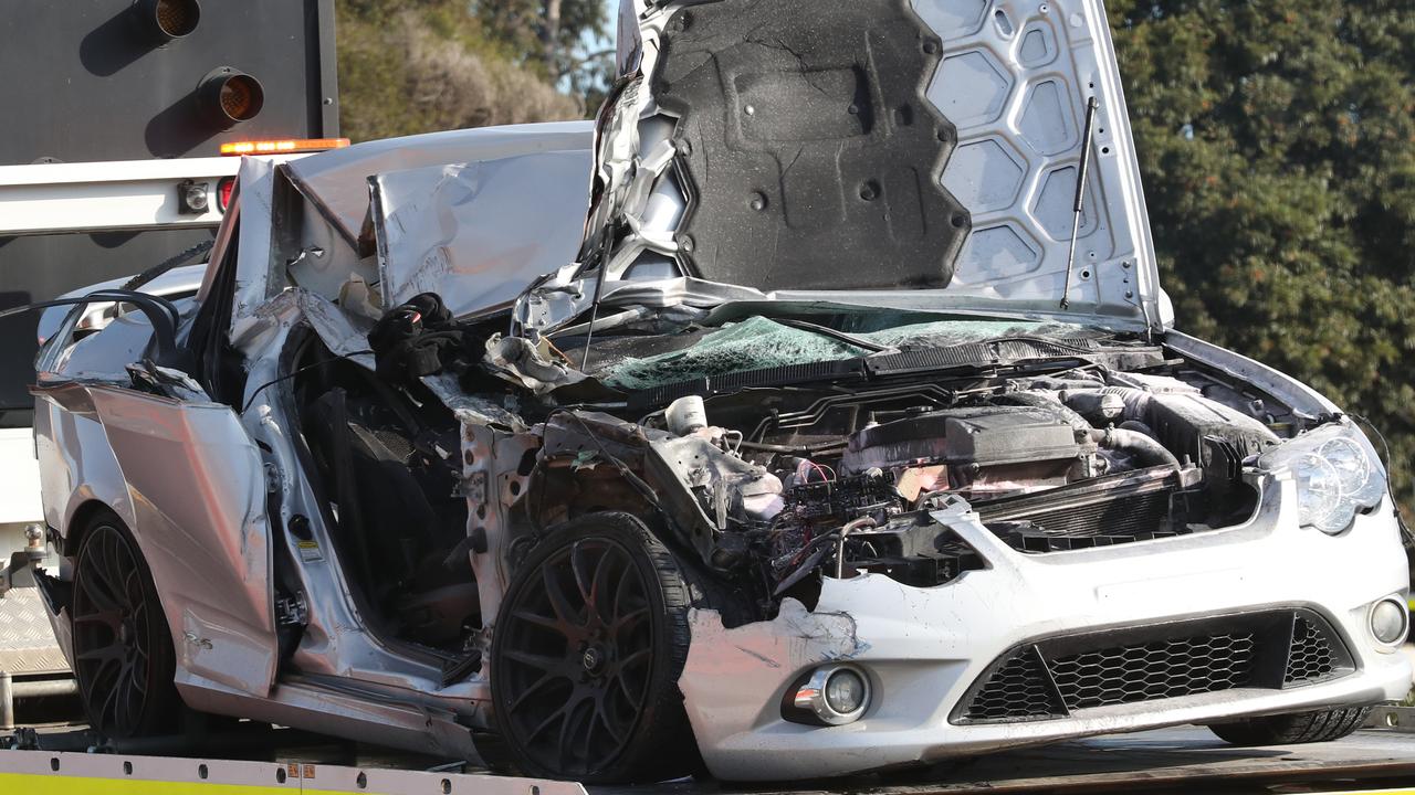 The silver car involved in the crash being taken away on a tow truck. Picture: NCA NewsWire / David Crosling