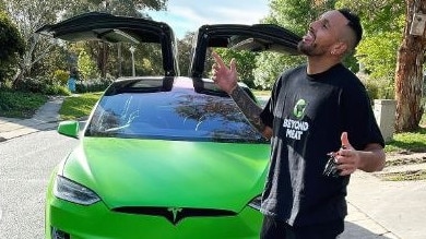 Australian tennis player Nick Kyrgios with his bright green Tesla which was allegedly taken in Canberra on May 1. Picture: Instagram