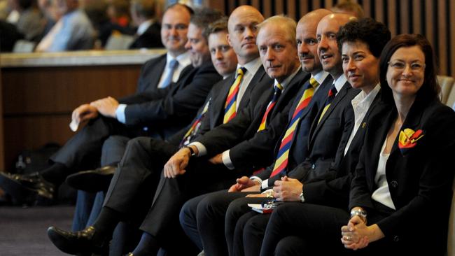 Crows board members at the members meeting at Adelaide Oval in 2016. Picture: Mark Brake