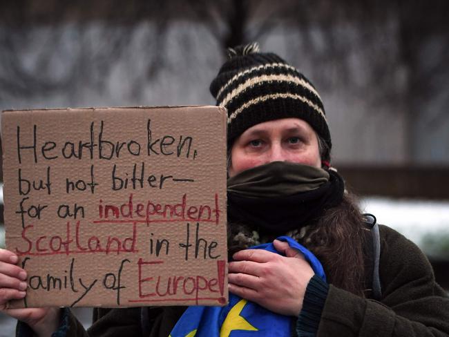 An anti-Brexit pro-Scottish independence activist. Picture: AFP