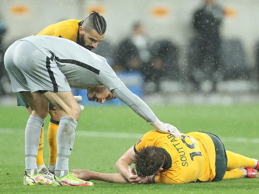 Souttar was devastated by an ACL injury in the Socceroos Qualifier against Saudi Arabia. Picture: Mark Metcalfe/Getty Images