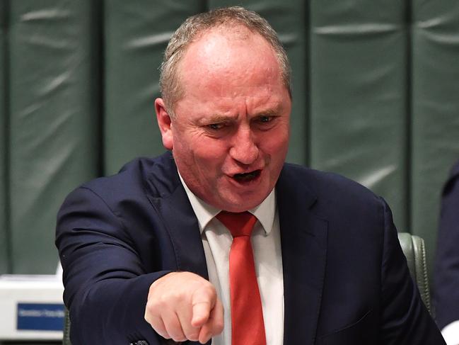 CANBERRA, AUSTRALIA - JUNE 22: Deputy Prime Minister Barnaby Joyce reacts during Question Time in the House of Representatives at Parliament House on June 22, 2021 in Canberra, Australia. Barnaby Joyce has been sworn in as Deputy Prime Minister by Governor-General Hurley today after Joyce deposed former Nationals leader Michael McCormack during a spill called yesterday by Senator Matt Canavan. Joyce is re-elected as leader of The Nationals in a leadership contest with at least 12 votes in the 21-member partyroom.  (Photo by Sam Mooy/Getty Images)