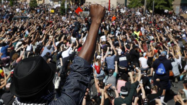 Protesters gather in Minneapolis on Saturday following the death of George Floyd, a black man who was killed in police custody in Minneapolis on May 25. Picture: AP