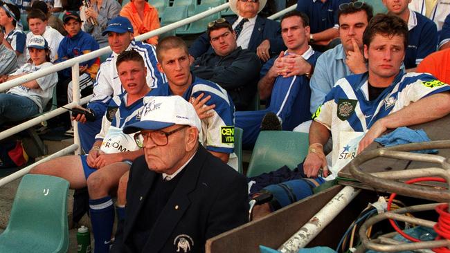 Moore sat with the Bulldogs reserves during the grand final.