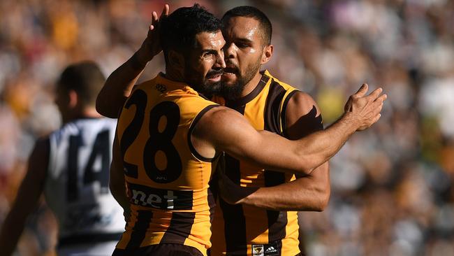 Paul Puopolo and Jarman Impey have been part of Hawthorn’s strong forward play so far this season. (AAP Image/Julian Smith)
