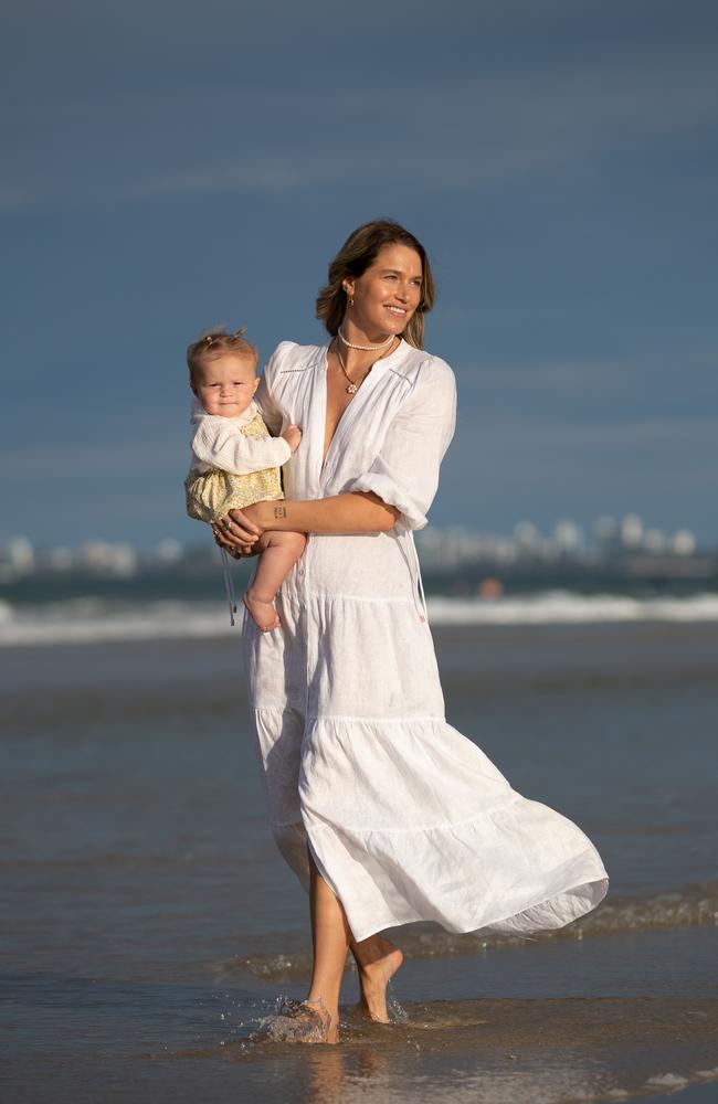 Ellidy Pullin with daughter Minnie on the Gold Coast. Picture: David Kelly