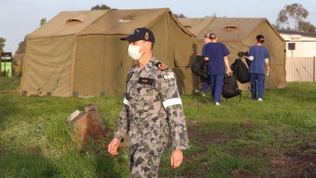 ADF medical workers overseeing the Epping Gardens aged care facility in Melbourne. Picture: David Crosling