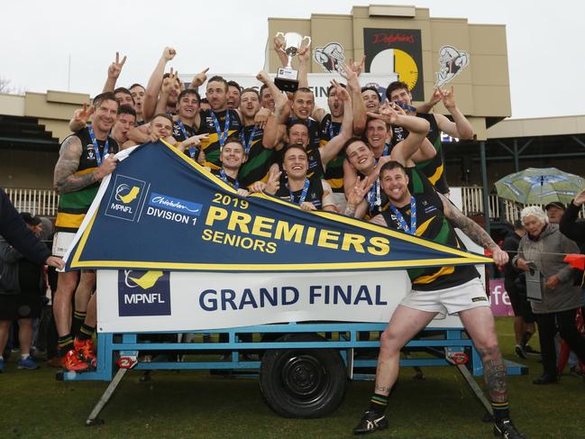 Dromana celebrates its 2019 premiership.