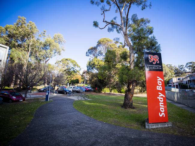 University of Tasmania building and signage, Sandy Bay Campus. Picture: Richard Jupe