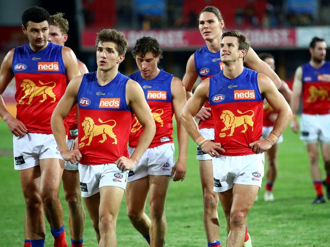 The Lions reflect on their loss to Richmond. Picture: Jono Searle/AFL Photos/via Getty Images