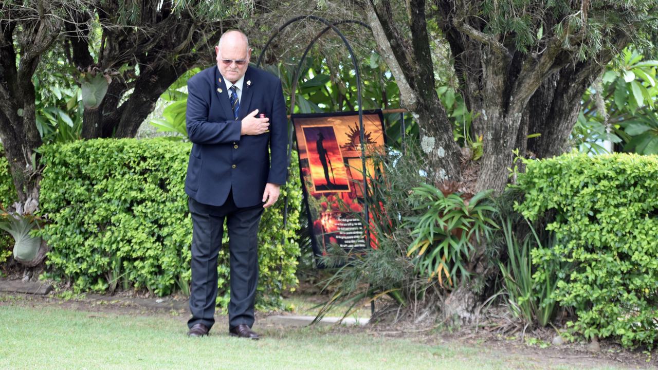 Owen Newell commemorating Anzac Day at the front gate of his Casino home.