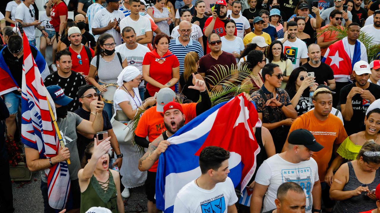 Demonstrators showed up to support the Cuban protests in Miami, Florida. Picture: Eva Marie Uzcategui/AFP