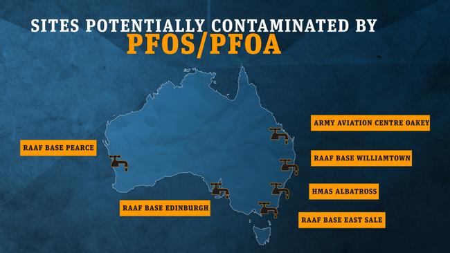 Sites around Australia potentially contaminated by PFOS and PFOA.