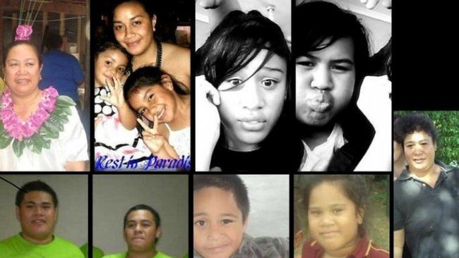 24/08/2011 NEWS: Top (left to right) Fusi Taufa, 57, Annamaria Taufa, 23 with her children Kalahnie Taufa, 3, Lahaina Taufa, 7, Lafoai Lale, 14, Ardelle Lee, 15, (far right pic on end) Neti Lale. (bottom left to right)Jerry Lale, 18, Paul Lale, 17, Richie Lale, 8, Sela Lale, 10. Pictures of people dead after a house fire at Wagensveldt Street, Slacks Creek. CM-NEWS. 24 August 11. supplied.