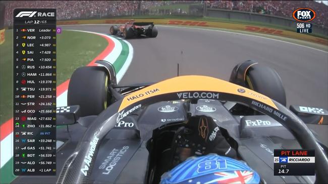 Oscar Piastri hunting the Ferrari of Carlos Sainz. Photo: Fox Sports