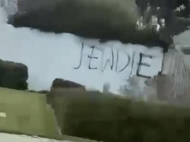 The words 'Jew die' were graffitied on the front fence of Mount Scopus' Burwood Campus on Saturday. Picture: Supplied.