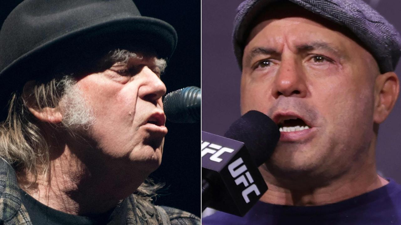 Neil Young demanded Spotify remove his music from the platform over claims the platform was helping to spread vaccine disinformation via Joe Rogan. Picture: Alice Chiche and Carmen Mandato/AFP