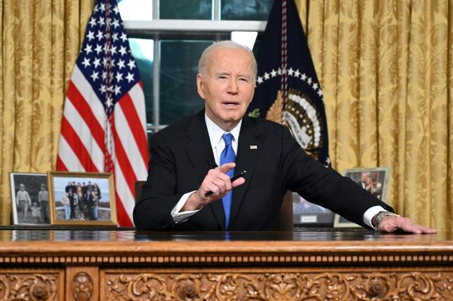 US President Joe Biden delivers his farewell address to the nation from the Oval Office of the White House in Washington, DC, on January 15, 2025.